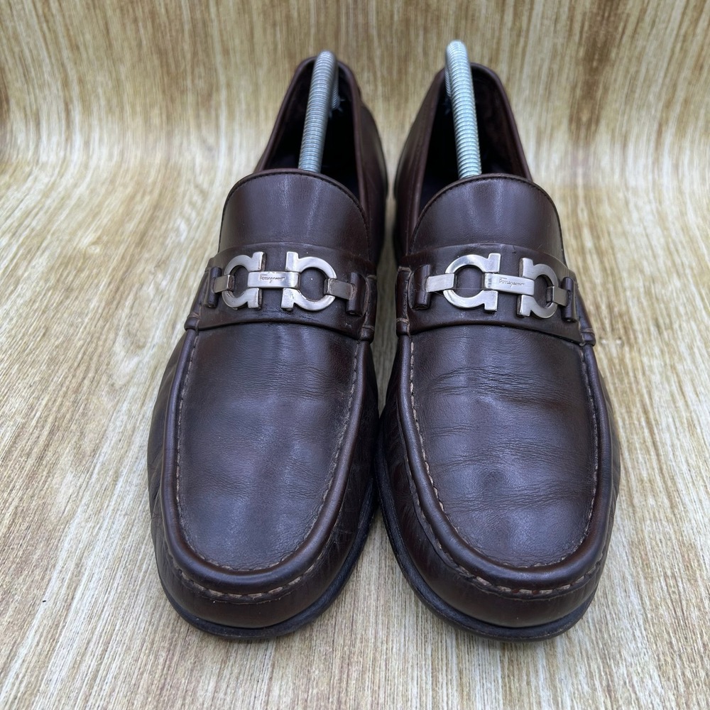 Salvatore Ferragamo Gancini Bit Loafers Men's Size 8.5 EE Brown Made in Italy - Picture 2 of 10
